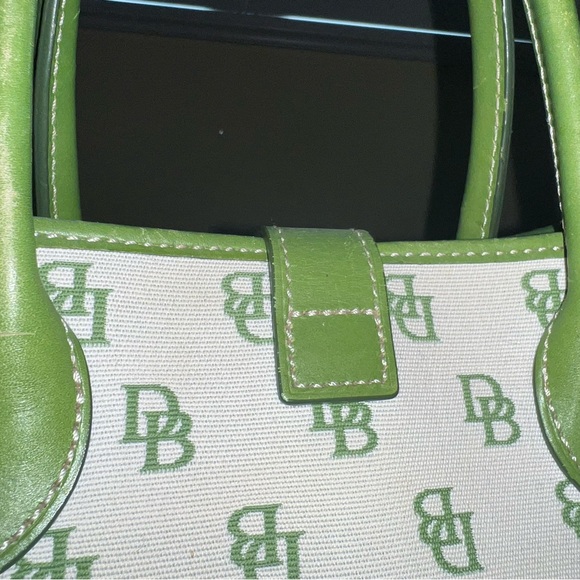 RARE Vintage Dooney & Bourke, D&B, cream & green Satchel handbag w/leather trim - Picture 14 of 14